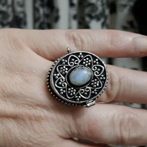 New Rainbow Moonstone 925 Silver Poison Ring.